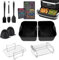 Hot Air Fryer Accessory Set with 10 Pieces, Includes 2 Silicone Moulds, Steamer and Grill, 2 Silicone Gloves, Scraper, Brush, Food Tongs and Cooking Chart for Ninja AF500