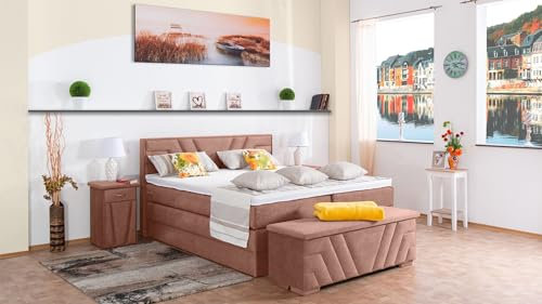 Boxspringbett Terz 240x220, DS-Altrosa, 7-Zohnen Taschenfederkernmatratze, Komfortschaum - Inklusive Aufbau - Deutscher Hersteller