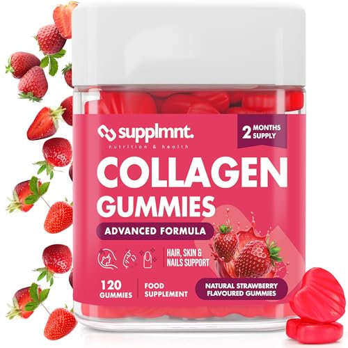 Marine Collagen Gummies, Hydrolysed Collagen Peptides w/Biotin, Hyaluronic Acid & Vitamin C, Collagen Supplements for Women & Men, Collagen for Skin, Hair & Nails (One Size, Strawberry)