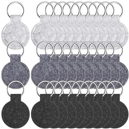 Namalu 30 Stück Filz Schlüsselanhänger Runde Schlüsselanhänger für Basteln Rohling mit Edelstahl Ring für Geldbörse DIY Auto Schlüssel Deko Handwerk Tasche (4 cm)(Drei Farben)