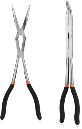 Set di Pinze a Becchi Lunghi e Pinze a Becchi Piegati, Pinze a Becchi Lunghi in Acciaio Pinze a Becchi Piegati con Giunti Composti Punte Seghettate Pinze a Lunga Portata