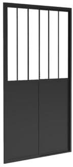 Vente-unique-Porte de douche coulissante noir mat style atelier - 140 x 195 cm - URBANIK