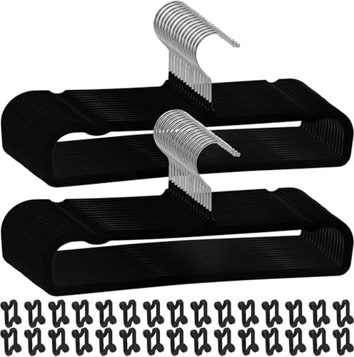 Perchas antideslizantes para pantalones, 30 paquetes de percha de terciopelo para armario con 30 ganchos, fuerte y duradera, ahorro de espacio, perchas delgadas, ultra finas y flocadas para pantalones