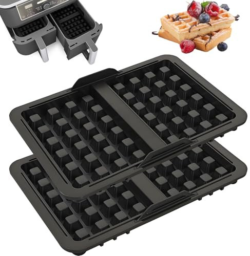 Lifhety 2 Piezas Accesorios para Freidora de Aire Caliente Ninja Molde Gofres para Air Fryer AF400EU, AF451EU&AF500EU, Silicona Molde Belgas como Plancha para Gofres, Accesorios Ninja Double Stack XL