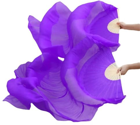 Donne Stage Performance Seta Ventre Danza Del Ventre Fan di Colore Sfumato Accessori Danza Ventilatori, Viola, M-150x90cm