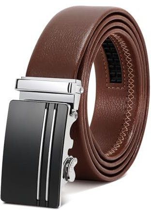 WERFORU Herrengürtel,Verstellbarer Leder-Ratschengürtel 3.5cm Passform,Herren Automatik Schnalle Gürtel für Anzug Jeans Braun