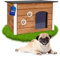 Outentin Hundehütte Outdoor Winterfest - Hundehaus für Mittelgroße Hund - Isoliert und Wetterfest - Hunde Haus für Draußen mit zum Öffnen Flachdach - Stabile und Moderne Villa - 76 x 60 x 60cm -Eiche