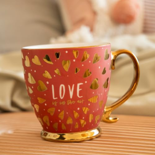 Love is in The Air Ceramic Mug 400ml Romantic Gold Finish Coffee Cup, Assorted Modern Designs, Glossy Gift Mug for Tea or Hot Drinks, Stylish Home or Office Use (Sunset Rose)