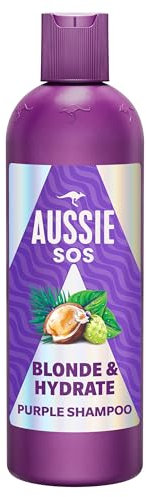Aussie SOS Blonde & Hydrate Lila Shampoo 500ml für Gebleichtes, Gesträhntes und Graues Haar, Neutralisiert Gelbliche Töne, Steigert Helligkeit, Weichheit und Glanz