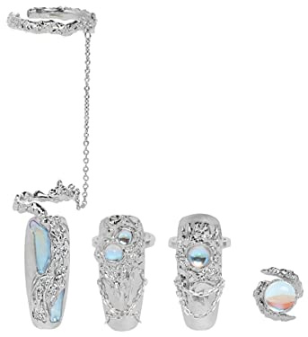 5pcs Frauen Fingerspitze Nagelringe, verstellbare Öffnung Nagel Art Charms Zubehör, Fingernagel Fingerspitze Klaue Nagel, Fingernagelspitze Fingernagelringe Set (5Pcs blau)