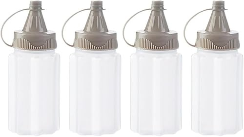 Mioaoa 4 Pcs White Plastic Squeeze Bottles for Condiments, Ketchup Honey Bottle,Salad Dressing Container for Lunch, for BBQ, Mini Sauce Jam Squeeze Bottle, Camping Condiment Squeeze Bottles