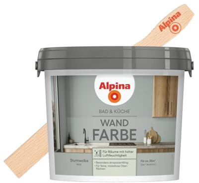 Alpina Bad & Küche Wandfarbe Sturmwolke matt – inkl. Rührholz – 2,5 Liter