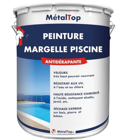 Metaltop - Peinture Margelle Piscine - Gris ardoise - RAL 7015-5 L - Peinture anti-glisse résistante à l'humidité et aux UV.