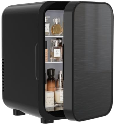 FANSEXPERT Skincare Fridge with Glass Panel, 6L Mini Fridge for Home/Car, AC/DC Portable Thermoelectric Cooler and Warmer, Makeup Mini Compact Refrigerator for Skincare Cosmetics Food Drinks (Black)