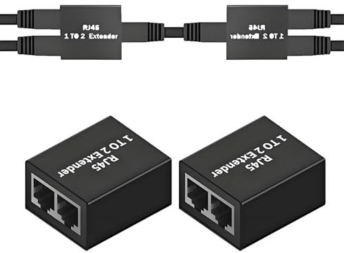 Leloco LAN Splitter 1 auf 2 Ohne Strom RJ45 Ethernet Verteiler 2er Set | 2 Stück Alu LAN Kabel Splitter für Cat5-Cat8. Plug&Play Netzwerk Adapter für PC & Smart-TV.
