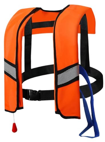 Aufblasbare Rettungsweste, manuelle/selbstaufblasende Rettungsweste, 150 N Nylon, aufblasbare Weste mit Pfeife, Schnellverschluss-Schnalle und reflektierenden Streifen, keine Gasflaschen, Orange