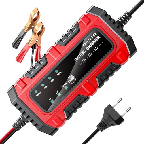 Chargeur de Batterie Intelligent 1,5 A 6 V/12 V – Chargeur de Maintenance Automatique, Chargeur & désulfateur avec Protection Contre la Surcharge et Compensation de la température – pour Batteries au