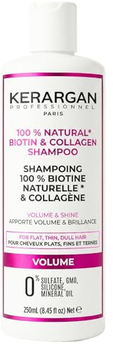 KERARGAN - Biotin-Kollagen Volumen-Shampoo ohne Sulfate - 250ml | Sanfte Haarwäsche mit Biotin und Kollagen, verleiht feinem Haar mehr Fülle und Glanz, silikonfrei