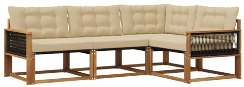 vidaXL Outdoor-Sofagarnitur mit Kissen 4 pcs Natur und Beige, Garten Loungeset, modernes Outdoor Sofa, langlebige Möbel, stylische Terassen-Sitzgelegenheiten, ideal zum Entspannen