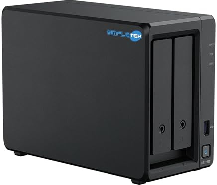SIMPLETEK - NAS Professionale a 2 Vani - Quad-Core 2.60GHz - 4GB RAM DDR4 ECC (Espandibile fino a 32GB) - Doppia Rete 2.5GbE + Gigabit