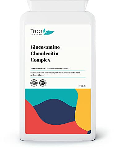 Troo Health Care Glucosamine Chondrotin Complex with Vitamin C - 180 Tablets - Supports Collagen Formation to Help Maintain Healthy Bones, Cartilage & Joints - UK Made Supplement to GMP Standards