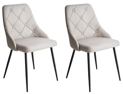 Beliani Lot 2 Chaises Vintage Tapissées Cuir PU Gris Clair avec Dossier Capitonné et Pieds Noirs Design Tendance pour Salle à Manger Rétro
