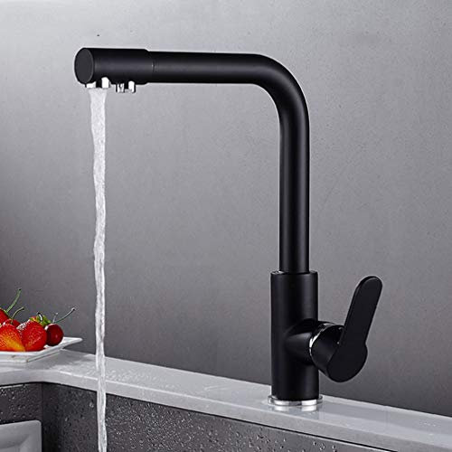 FZHLR Lavandino Rubinetto A 3 Vie D'Ottone Della Cucina Del Rubinetto Nero/Farina D'Avena Bagno Rubinetto Fontana Rubinetto Dell'Acqua Cucina Rubinetto Acqua, Nero