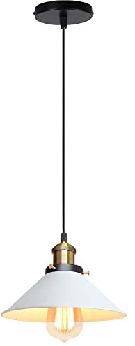 iDEGU Lámpara Colgante Vintage, 22CM Lámparas de Techo Retro de Metal Estilo Edison Industrial E27 Iluminación Luz de Techo Colgante para Comedor, Cocina, Salón, Bar, Restaurante (1 Pieza Blanco)