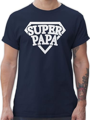 T-Shirt Herren - Geschenk zum Vatertag - Super Papa - Superheld - L - Navy Blau - Tshirt Bester der Welt Vatertagsgeschenk Vatertagsgeschenke Best dad Shirt sprüche vatertagstshirt Geschenke Vater