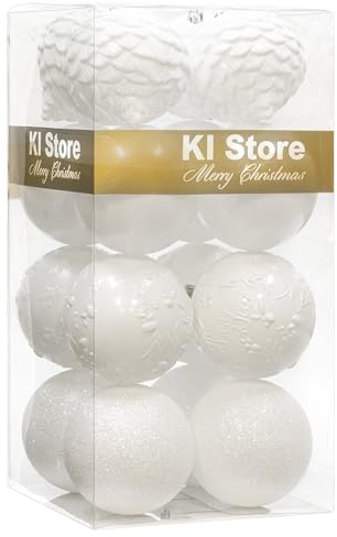 Busybee Unbekannt Palline di Natale 16 Pezzi 10 cm Bianca - Ornamento per la Decorazione dell'Albero Natalizio
