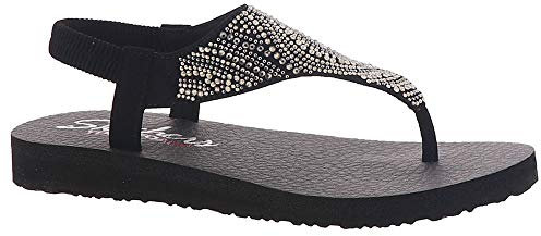 Skechers 32919 Damen Zehentrenner, Schwarz (Black Mitobuck/Smoke Rhinestone Blk), 40 EU
