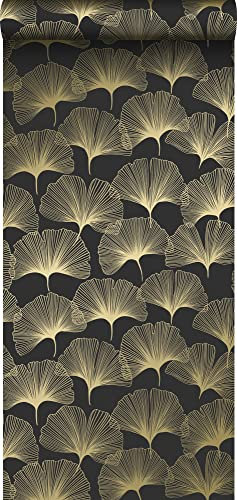 Origin papier peint feuilles de ginkgo noir et or 53 cm x 10.05 m Wallcoverings