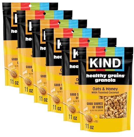 KIND Gesunde Körner Müsli, gesunder Snack, Hafer & Honig Granola mit gerösteter Kokosnuss, Snack-Mix, 325 ml (6 Stück)