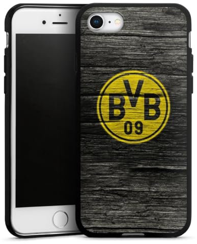 Silikon Hülle kompatibel mit Apple iPhone SE (2020) Case schwarz Handyhülle Borussia Dortmund BVB Holzoptik