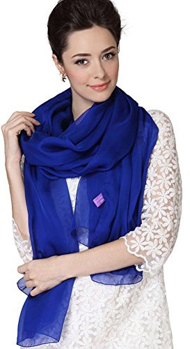 LoveSilk Luxus Damen Georgette Seidentuch 100% Seiden-schals Stola Halstücher Königsblau Maße 98.4 x 53 / 250cm x 135cm