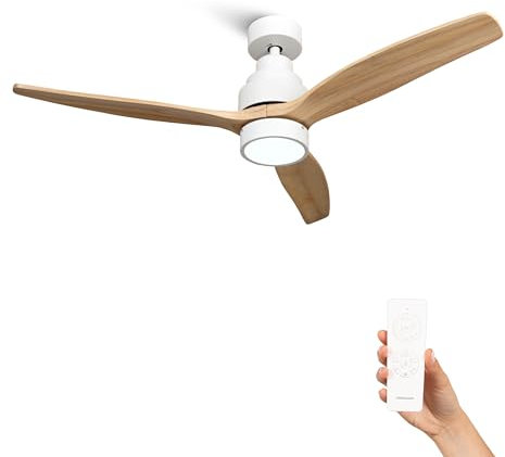 Mellerware - Ventilador de Techo con Mando a Distancia Brizy Bright | 30 W | 6 Velocidades | Ultra silencioso | 3 Aspas 132 de Diámetro | Función Verano-Invierno | Temporizador | LED | Lightwood