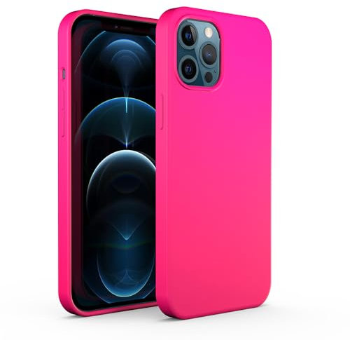 N NEWTOP Custodia Cover Compatibile per iPhone 12/12 PRO, Ori Case Guscio TPU Silicone Semi Rigido Colori Microfibra Interna Morbida (Fucsia Fluo)