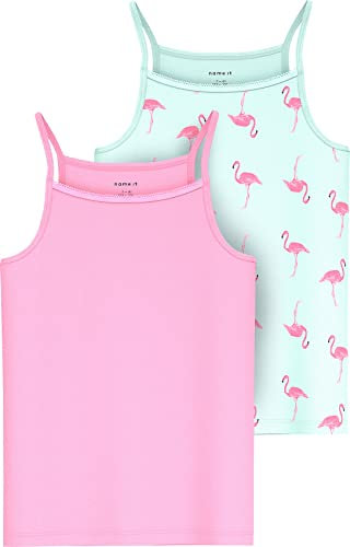 NAME IT Mädchen Nkfstrap Top 2p Glacier Flamingo Noos Unterhemd, Glacier, 158-164 EU