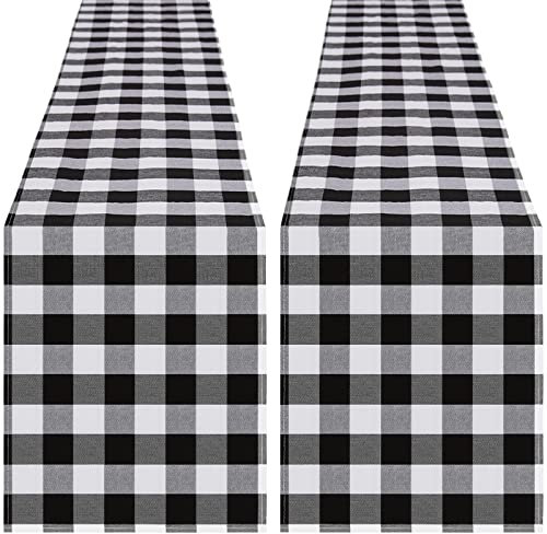 Lot de 2 chemins de Table à Carreaux Buffalo - 33 x 213 cm - Noir et Blanc