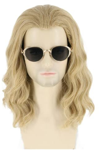 LeMarnia Herren-Perücke, blond, lang, gewellt, Vokuhila, Mode, Party, Kleidung, Zubehör, Perücke