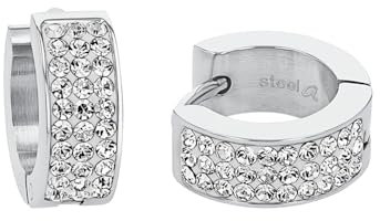 Amor Creolen Edelstahl Damen Ohrschmuck, mit Zirkonia synth., 1,3 cm, Silber, Kommt in Schmuck Geschenk Box, 2022532