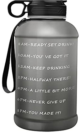 Motivational Water Bottle with Time Markings & Straw, 2.2 Litre Half Gallon Large Sports Water Jug with Handle, BPA Free Leakproof Water Bottles for Fitness, Gym and Outdoor Sports Green (Grey)