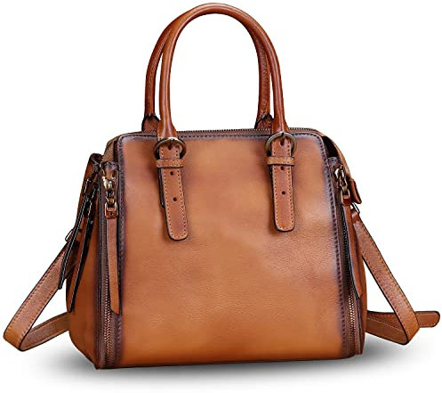 Handtaschen aus echtem Leder, für Damen, Geldbörse, Vintage, handgefertigt, Top-Griff, Umhängetasche, Rindsleder, Hobo-Tasche, braun, Medium