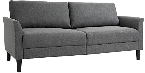 HOMCOM Günstiges 3-Sitzer-Sofa für Heim und Büro mit 4 Metallbeinen, Sofa mit gepolsterten Armlehnen, Leinen-Effekt-Stoff, Grau