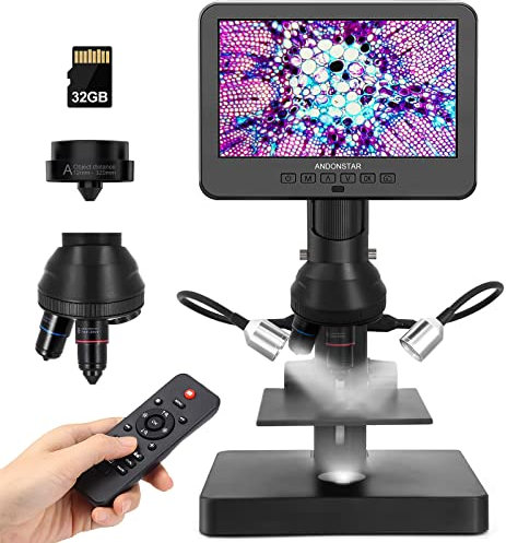 Andonstar AD246S-P HDMI-Digitales Mikroskop mit 7-Zoll-Bildschirm, 4000 x 3 Objektiv 2160P UHD-Videoaufzeichnung, Münzmikroskop für Fehlermünzen, biologisches Mikroskop-Kit für Erwachsene und Kinder