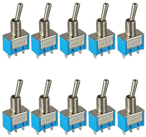 HUAREW SPDT Lot de 10 mini interrupteurs à bascule MST-102 AC 125 V 6 A/250 V 3 A ON-ON 3 broches 2 positions, interrupteur à bascule de verrouillage pour Arduino Auto Camion Bateau