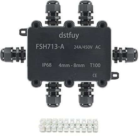 dstfuy Power Abzweigdose, ABS IP68 wasserdichtes gehäuse. Mit 24 A Barrier Terminals Elektrischer Anschluss Projektbox für 4–8 mm Durchmesser Draht (FSH713-A)