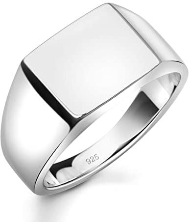 Tony Fein Siegelring Schlicht für Damen und Herren 925 Silber Rhodiniert Anlaufgeschützt für Gravuren geeignet Eckig 60 (19,1 mm Ø)