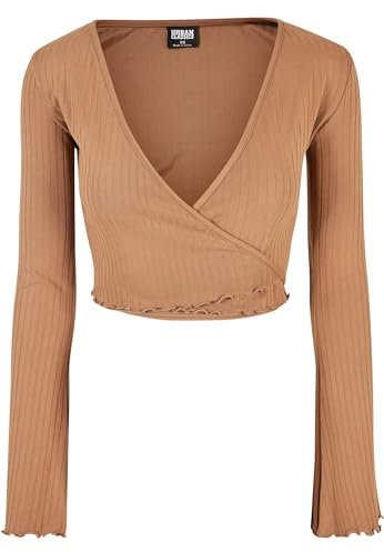 Urban Classics Damen Ladies Cropped Rib Wrapped Longsleeve T-Shirt, darktaupe, XXL