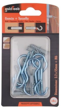 OISE ART STORE Trade Shop - Set 8 Stück Hakenschrauben 3,2 x 55 mm + Dübel mit Flügeln Dübel M6 90738